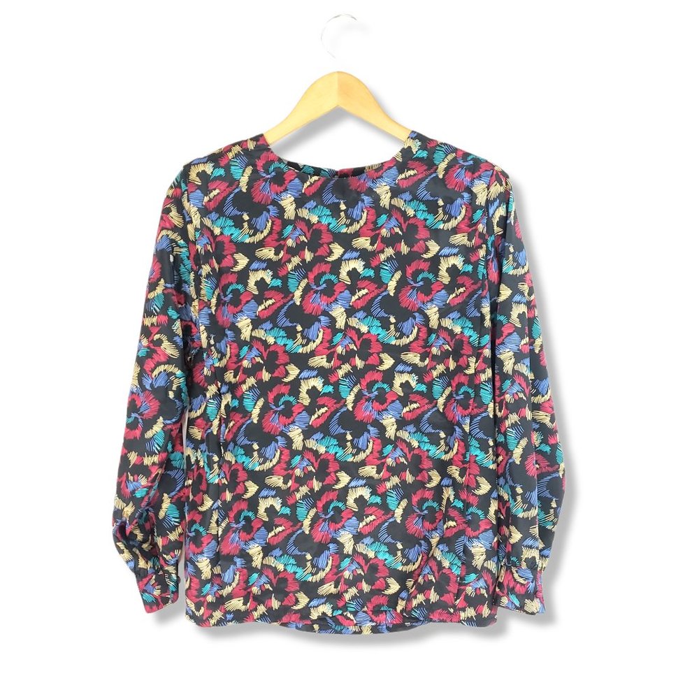 Vintage 80's Jaclyn Smith Satin Multicolored Long-sleeve Blouse Size 6
